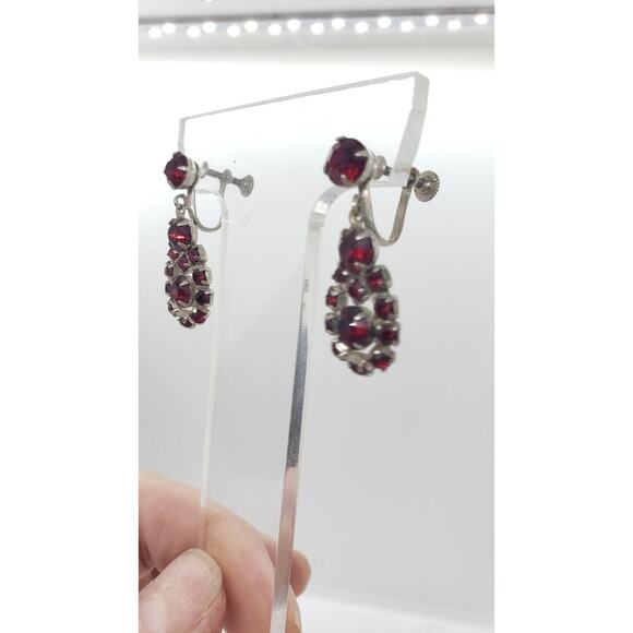 Vintage Ruby Red Rhinestone Bracelet & Screw Earrings Set 1950s Astra Weisner - Picture 5 of 11